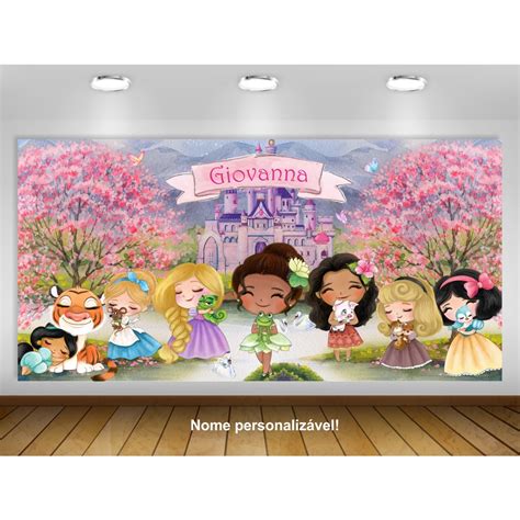 Painel de festa Princesas Disney Baby Bebê Aquarela Decoração Infantil