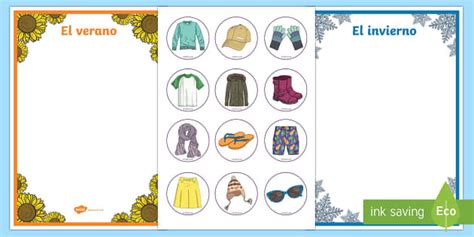 Winter and Summer Clothes Sorting Activity Spanish/Español