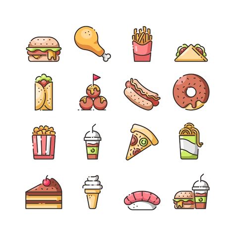 Conjunto De Iconos De Comida R Pida Vector E Ilustraci N Vector Premium