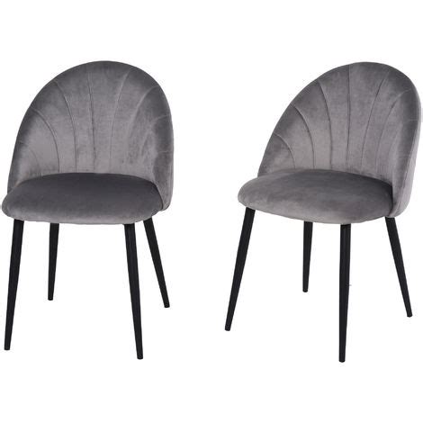 Lot de 2 chaises velours gris pieds métal noir dim 52L x 54l x 79H cm