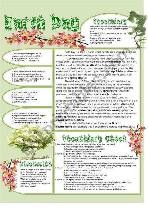 Earth Day Esl Worksheet By Mvblair