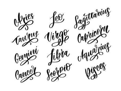 Premium Vector Zodiac Lettering Sign Horoscope Handwritten Set