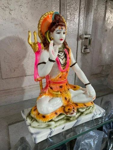 White Painted Lord Shiva Trishul Marble Dust Statue For Worship Size