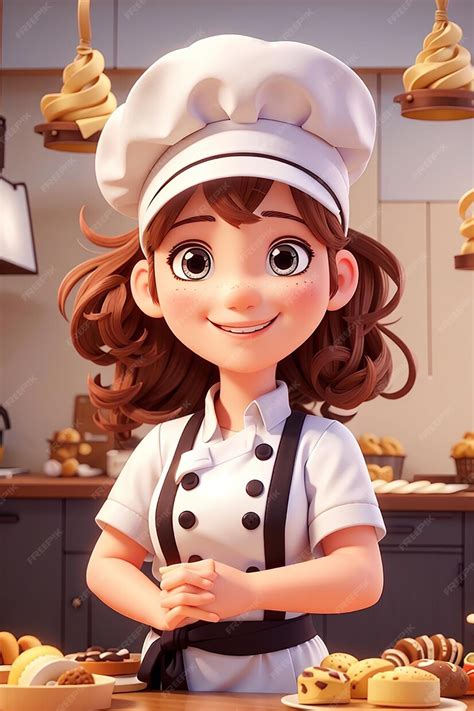 Premium Ai Image Cute Bakery Chef Girl Smiling In Uniform Mascots