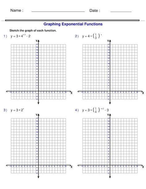 Graphing Exponential Functions ALGEBRA Worksheet Exponential