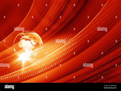 Earth Globe With Digital Binary Codes Graphical Red Theme Background