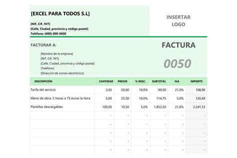 Plantilla De Factura Con Iva Y Descuento En Excel