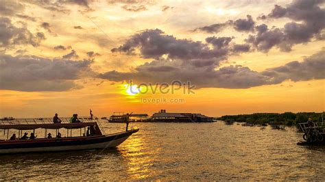 Sunset At Tonle Sap Lake Cambodia Picture And HD Photos Free