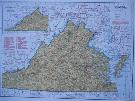 VIRGINIA Railroad Map. VA. Original 1945 1940s by AntiqueMap