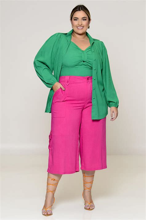 Cal A Plus Size Pantacourt Em Viscolinho F Csia Vk Moda Plus Size