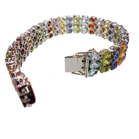 Multi Gemstones Bracelet 925 Sterling Silver Slide Clasp Etsy