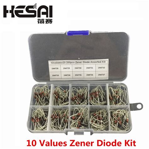 200Pcs 10 Valores 1W Kit Diodo Zener 3 3V 5 1V 1N4728 1N4729 1N4730