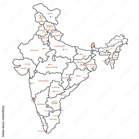 doodle freehand drawing india political map  major cities vector