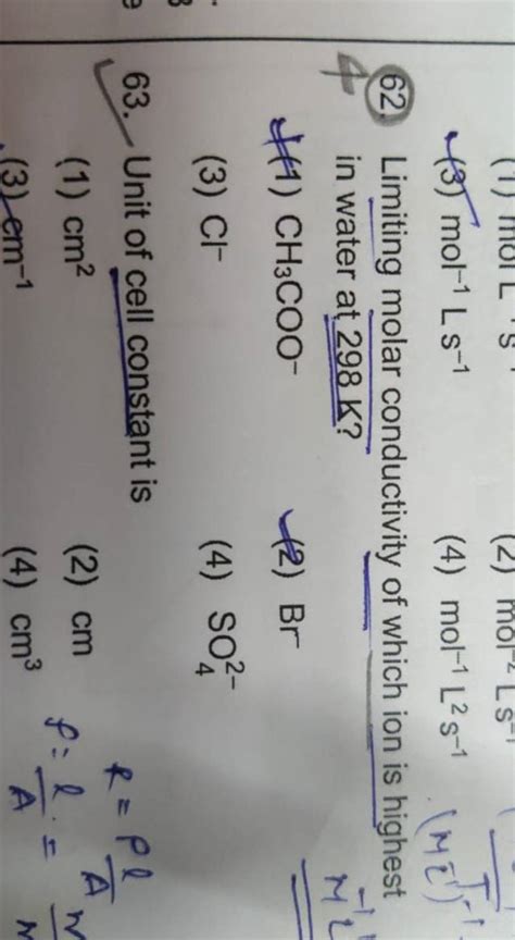 Limiting Molar Conductivity Of Which Ion Is Highest In Water At K