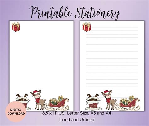 Printable Santa Claus Stationery/santa Claus Letter/christmas Writing Paper Set Unlined Lined A4 ...