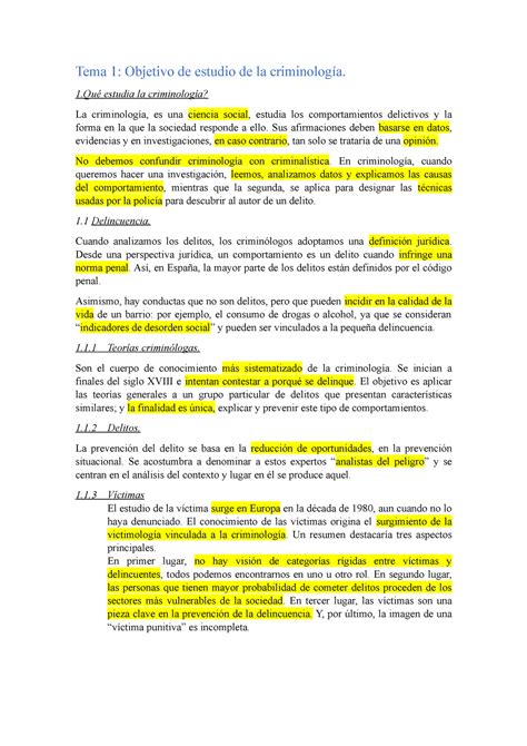 Resumen Libro Criminología Tema 1 Objetivo De Estudio De La