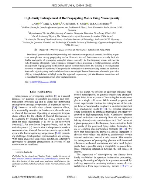 Pdf High Purity Entanglement Of Hot Propagating Modes Using