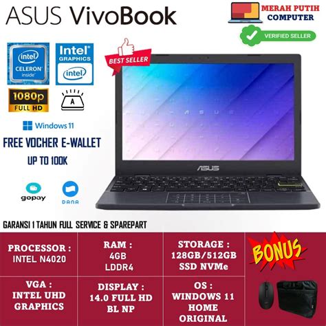 Jual Laptop Slim Asus L410ma Intel Celeron Dualcore N4020 4gb 512gb Ssd