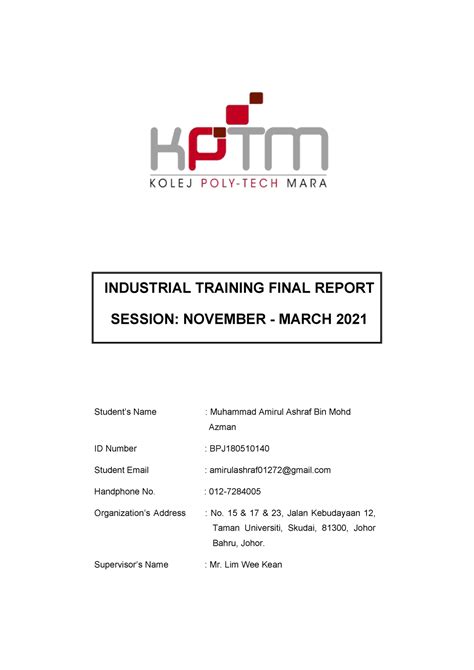 Industrial Training Report Human Resource AB201 Example INDUSTRIAL