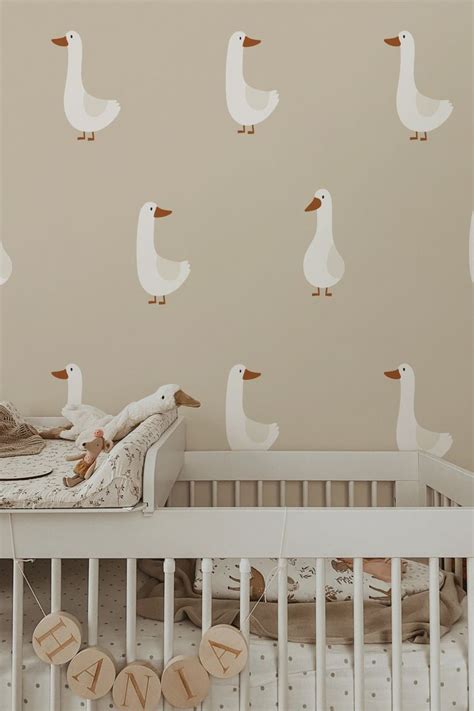 Beige Baby En Kinderkamer Behang Goose Met Eenden En Ganzen Baby