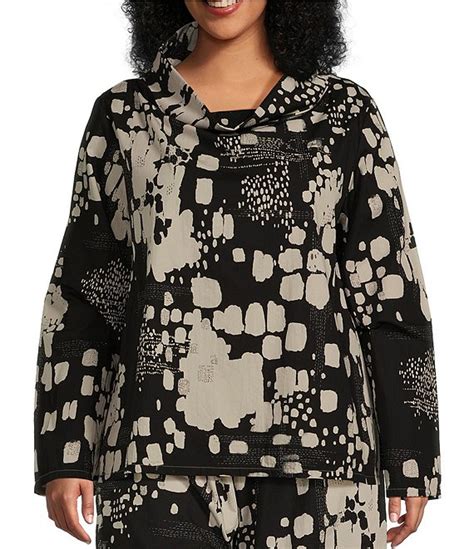 Bryn Walker Plus Size Etta Organic Cotton Poplin Printed Cowl Neck Long