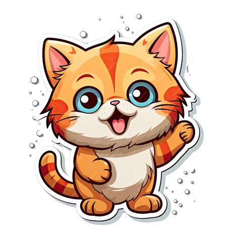 Cute Sticker Cartoon Cat Vector Illustration Isolated On A White