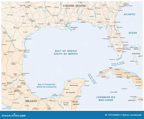 Mapa Do Vetor Da Estrada Do Golfo Do México Ilustração do Vetor