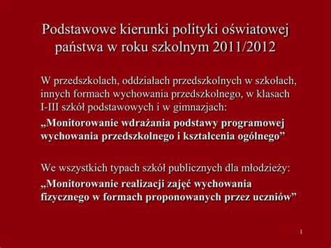 Ppt Podstawowe Kierunki Polityki O Wiatowej Pa Stwa W Roku Szkolnym