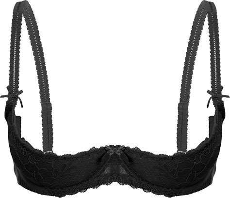 DPois Women See Through Lace 1 4 Cups Balconette Bralette Padded