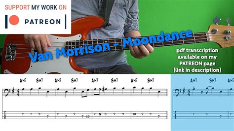 Van Morrison Moondance Bass Cover With Tabs Youtube