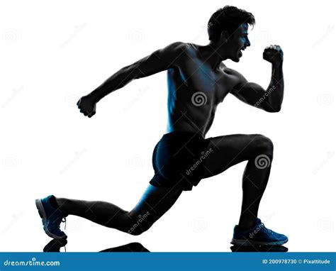 Young Man Fitness Exercise Exercising Shadow Isolated White Background