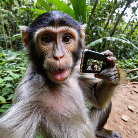 Premium Photo Monkey Taking A Selfie With A Mobile Phone In The Jungle