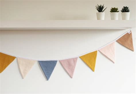 Colorido Earth Fabric Pennant Bunting Cuerda Lino Banner Etsy Pink