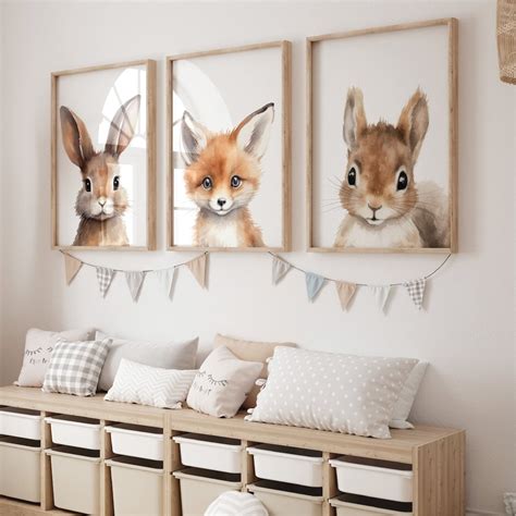 Woodland Nursery Wall Art Set of 3 Prints Woodland Animals Painting ...