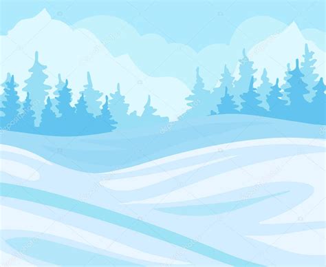 Day In Winter Forest, snowy landscape with fir trees and hills background vector Illustration ...