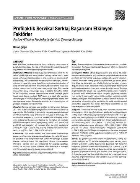 (PDF) Factors Affecting Prophylactic Cervical Cerclage Success