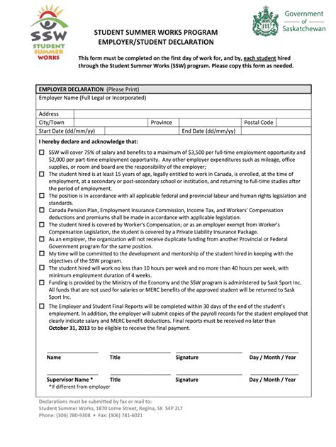 Fillable Online Ssw Employer Student Declaration Finaldocx Fax