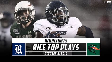 Rice Football Top Plays Vs Uab 2019 Stadium Youtube