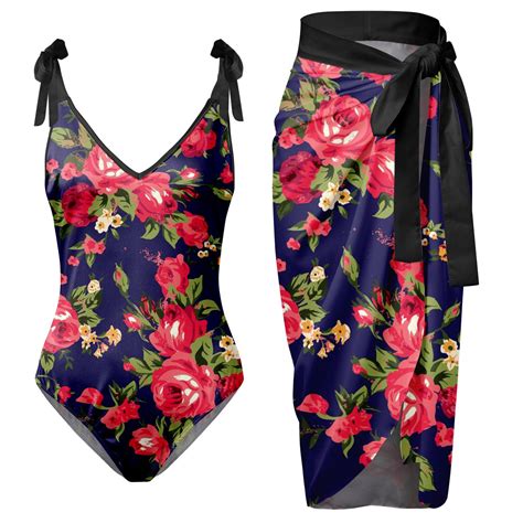 Xuapaodt Summer Fashion Swimsuitwomens V Neck Flower Printed Swimsuit