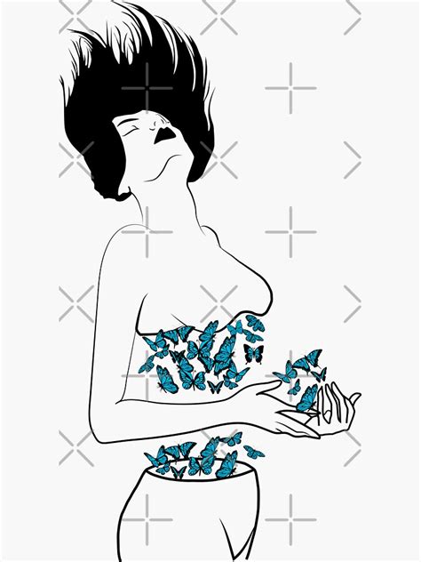 Pegatina Mujer Con Mariposas En El Est Mago De Emphatic Redbubble