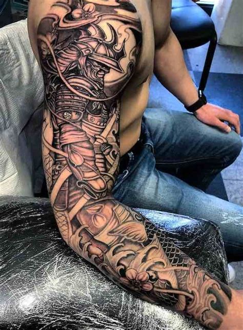 Black And Grey Samurai Tattoo Sleeve By Jimmy Lai Warrior Tattoo Sleeve