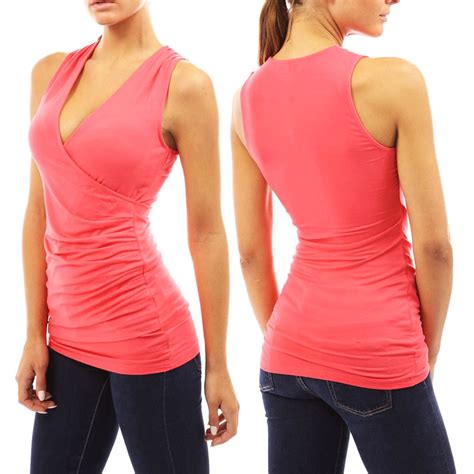 Womens Sleeveless V Neck Fitted Bloues Shirt Tank Top Sexy Clubbing