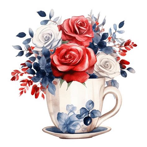 Premium AI Image | there is a painting of a cup with flowers in it ...