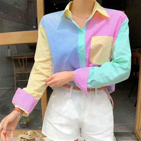 Pastel Color Elegant Long Sleeve Shirt Colorful Dresses Casual