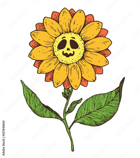 Dead Flower Cartoon Style Hand Drawn Vector Illustration Stock