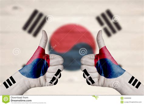 South Korea Flag Painted On Female Hands Thumbs Up Stock Image Image