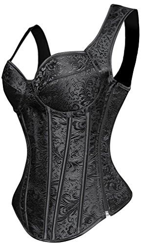 Eudolah Damen Retro Schwarz Corsage Vintage Vollbrust Bustier Korsett