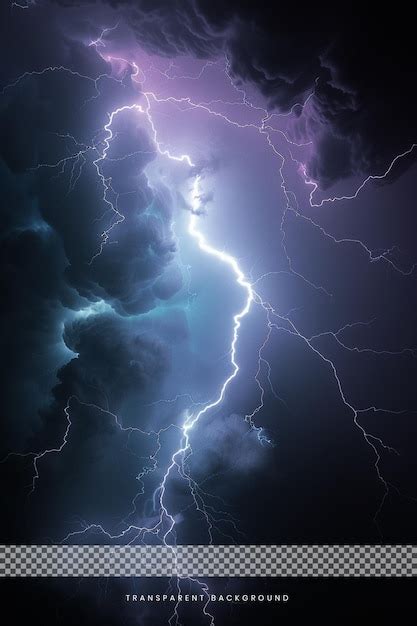 Thunderstorm Lighting Strike On Transparent Background Premium Ai