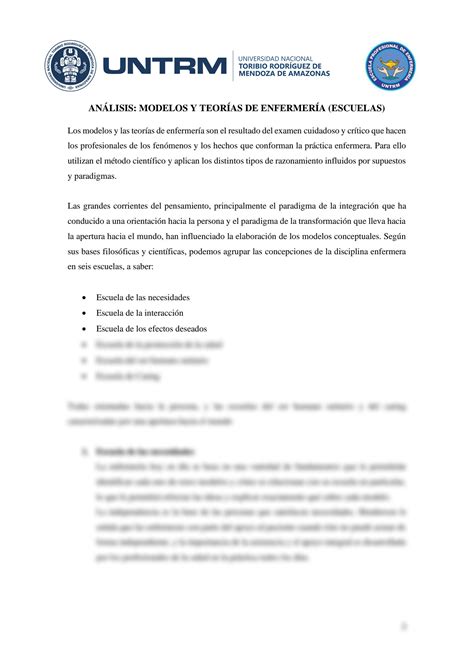 Solution Modelos Y Teor As De Enfermer A An Lisis Studypool