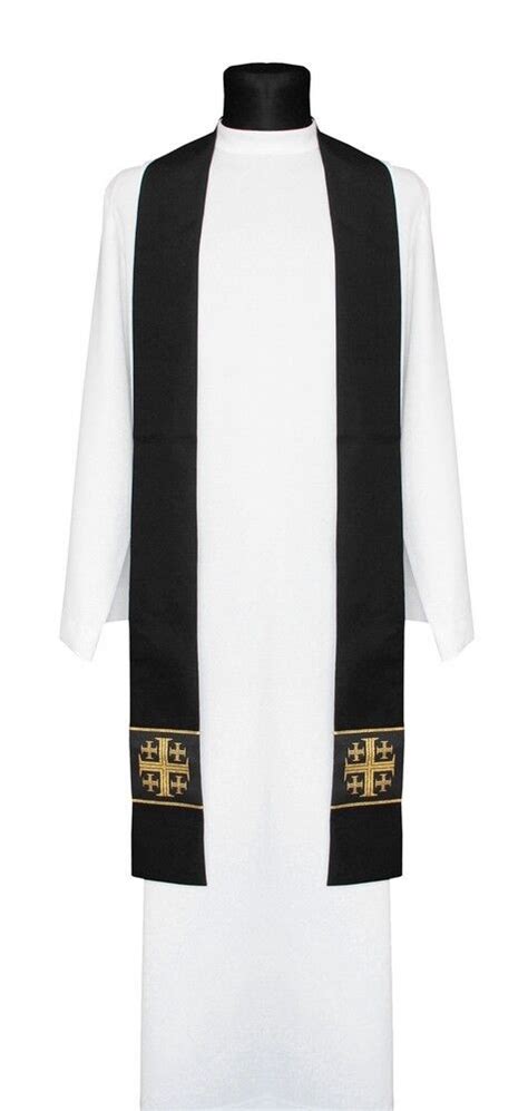 Black Gothic Clergy Stole Jerusalem Crosses SZ1 CZ Vestment Stola